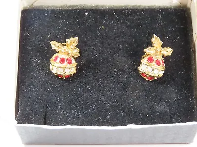 Vintage Avon Christmas Earrings Pierced Rhinestone Sparkling Ornaments C5443 • $8.12