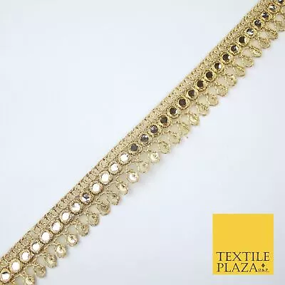 Gold Teardrop Mirror Effect Sequin Cutwork Net Trim Border Lace - 2cm Wide X620 • £3