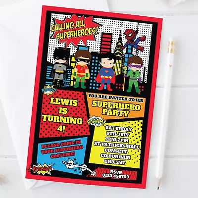 Personalised Superhero Birthday Party Invitations Fancy Dress Invites Batman X10 • £8.31