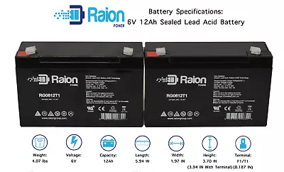 Raion 2 Pack - 6V 12AMP DEEP-CYCLE RECHARGEABLE SEALED ENERGY STORAGE BATTERY 1 • $34.95