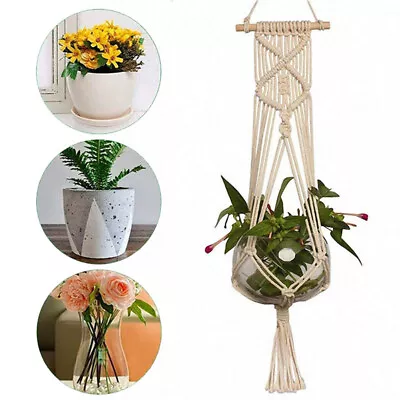 Macrame Deco Plant Hanger Flower Pot Holder Planter Rope Wall Art Hanging Garden • £8.99