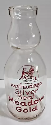 Vtg Silver Seal Meadow Gold Dairy Cream Top QT Milk Bottle Red Pyro 1937 ACL • $44.95