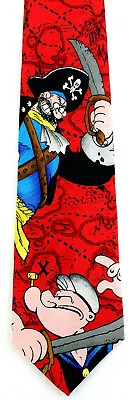 Popeye The Sailorman Pirate Men's Silk Necktie Licensed Cartoon Red Neck Tie  • $14.95