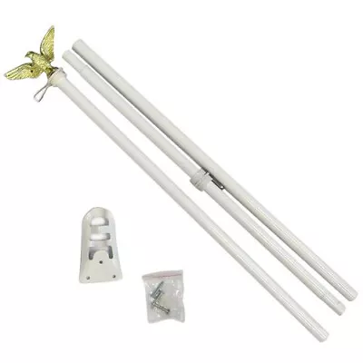 6ft Flag Pole 6' White Outdoor Steel Wall Hanging Flag Pole Eagle Top W/Bracket • $18.95