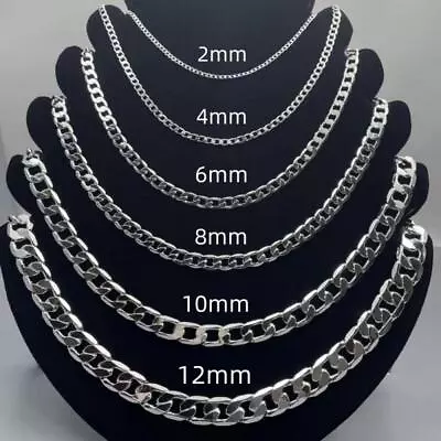 Men's 925 Sterling Silver Necklace 2/4/6/8/10/12mm 40-75cm Face Chain Necklace • $7.99