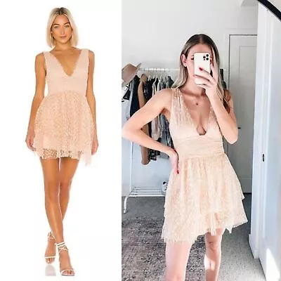 Revolve MAJORELLE Dora Nude Pink Tulle Ruffle Revolve Mini Dress XS • $34.50