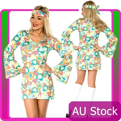 Ladies 60s 70s Retro Hippie Go Go Girl Disco Costume Fancy Dress Hen Xmas Party • $25.20