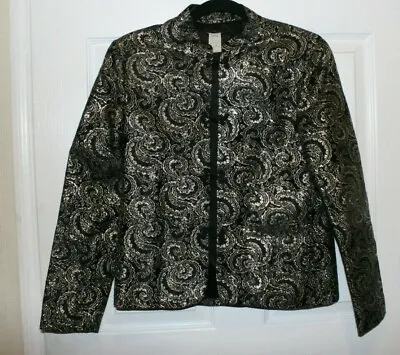 $18.90 • Buy Vintage Brocade Shimmery Black Gold  Lightweight Jacket Blazer Size 10