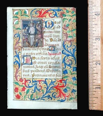 $950 • Buy C. 1500 MEDIEVAL BOOK OF HOURS LEAF, FRANCE, ILLUMINATED MINIATURE And BORDERS
