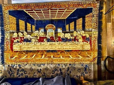 Vintage Velvet Tapestry 46 X72  The Last Supper Leonardo DaVinci Jesus Apostles • $101.78