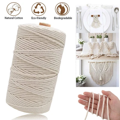 £5.99 • Buy Natural Cotton Twisted Cord Rope 2/3/4/5/6mm Artisan Macrame String Craft Beige