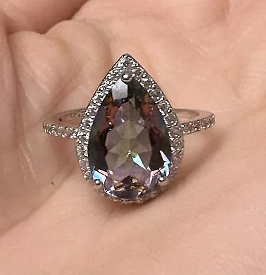 Beautiful Mystic Topaz Lab Created 925 Sterling Silver Ring Sz 5 • $55
