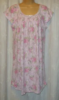 New Medium Miss Elaine Pink Floral Poly Cotton 36 Long Gown Nightgown Chemise • $39