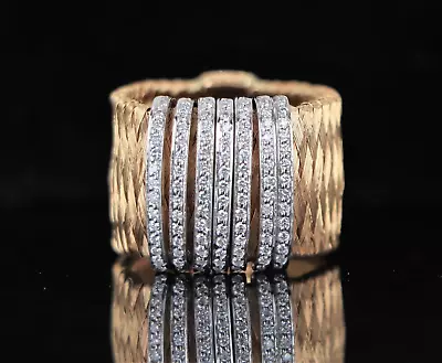 Men Roberto Coin 18k Yellow White Gold Pave Diamond Silk Weave Flex Ring Band 11 • $3250