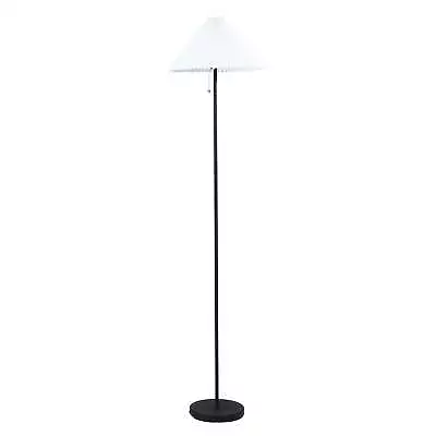 64  Contemporary Matte Black Metal Floor Lamp With Pleated White Lampshade • $32.99