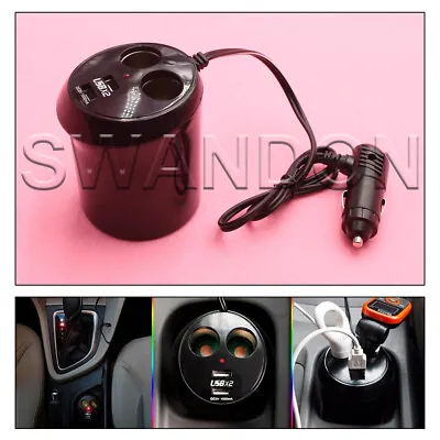 2 Way Multi Car Cigarette Socket Lighter Splitter Charger Power Adapter Dual USB • £9.52