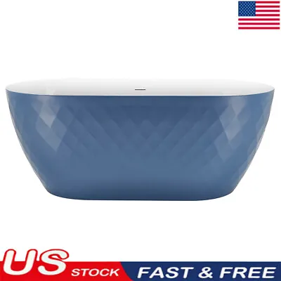 59'' Oval Acrylic Freestanding Bathtub Soaking Tub W/Overflow Drain Blue Outside • $709.40