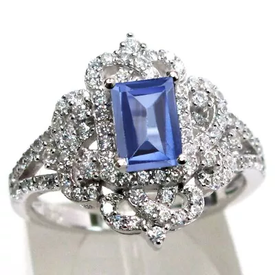 2.70Ct Natural Blue Tanzanite & IGI Certified Diamond Ring In 14KT White Gold • $359.10