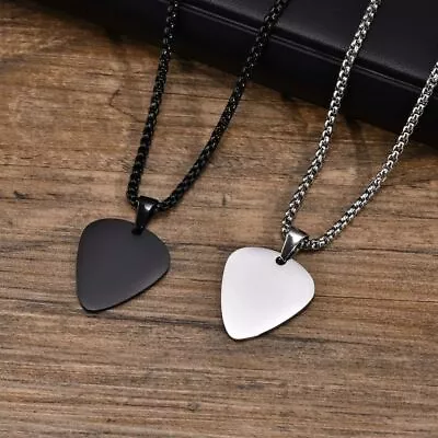 Silver Black Guitar Pick Necklace Guitar Pick Music-lovers Jewelry • $7.52