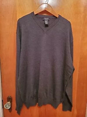 Men’s Veneziani XL Charcoal Grey 100% ExtraFine Merino Wool V-Neck Sweater Italy • $15