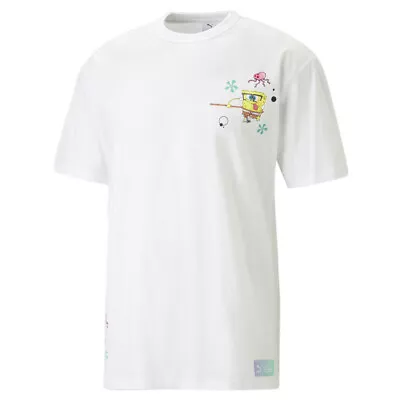 Puma Sponge X Graphic Crew Neck Short Sleeve T-Shirt Mens White Casual Tops 5389 • $14.99