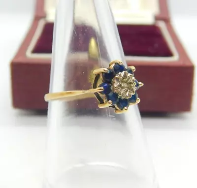 £95 • Buy 9ct Yellow Gold Sapphire Spinel & Diamond Floral Cluster Ring Vintage C1970