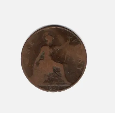 1897 Great Britain One Penny Queen Victoria Large Cent Bronze Coin KM#790 PR-FR • $2.99