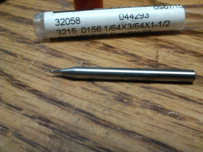 $19.19 • Buy .0156  1/64  2fl SINGLE END CARBIDE END MILL 1/64  X 3/64  X 1/8  X 1-1/2 