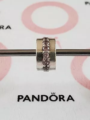 Genuine Pandora Silver Sparkling Clip With Pink CZ Pavé Charm 925 ALE • £12