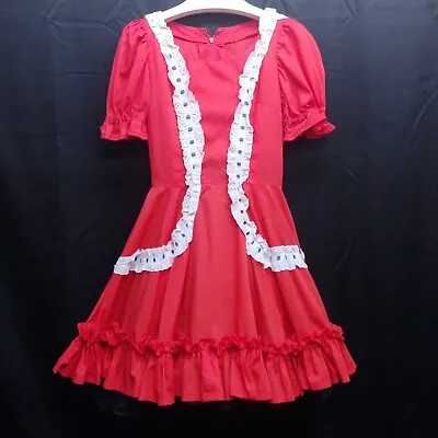 Square Dance Dress Handmade Vintage Condition With Petticoat Red/White Lace 70s • $34.95