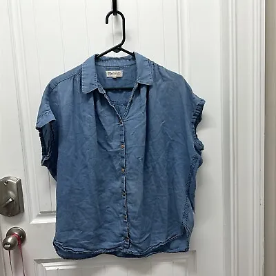 Madewell Womens Size M Shirt Top Short Sleeve Denim Chambray Blouse Boxy • $23.99