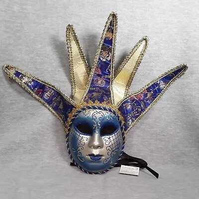 Full Face Venetian Jester Mask Masquerade Blue Gold Bell Joker Theater Women • $25