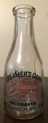 Vintage Creamer's Dairy Quart Pyro Milk Bottle - Fairbanks Alaska (As Is: Hole) • $34.50