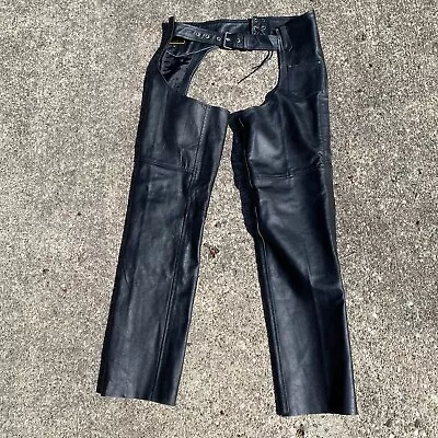 Genuine Leather Motorcycle Chaps Black Medium Biker Pants • $49.99