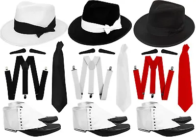 £10.99 • Buy Gangster Hat Braces Tie Spats Spiv Tash 5 Piece 1920's Fancy Dress Costume Set