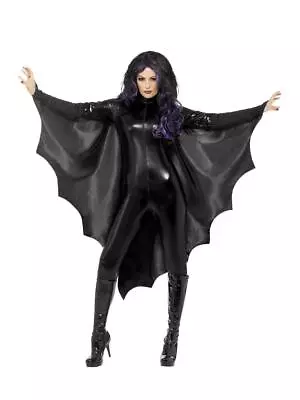 Vampire Bat Wings Black Cape Adult Halloween Womens Ladies Fancy Dress Costume • £10.49