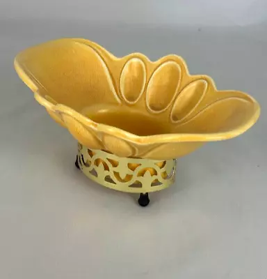 Miramar Pottery Oval Planter With Metal Stand In Matte Yellow #820 • $35