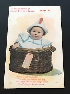 £4.95 • Buy Early 1919 Novelty Pull Out Pc - Herne Bay, Kent - Baby In Basket