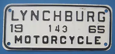 1965 Lynchburg VA Motorcycle License Plate Excellent Condition • $29.99