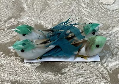 Green Feathered Birds Wired Christmas Craft Decor Set  Of 4 • $10.95