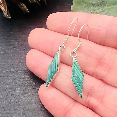 TAXCO Mexico Green Malachite Dangles 925 Sterling Silver Earrings NEW! • $23