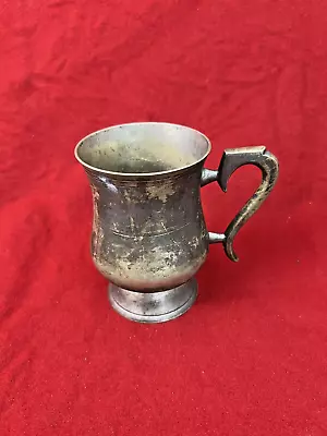 Vintage Pewter Tankard Mug 5 Inches Engraved Rich Patina Metalwork • $0.99