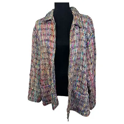 Chico's Design Vintage Boucle Tweed Silk Blend Cardigan Jacket Size 3 US XL 16 • $27.95