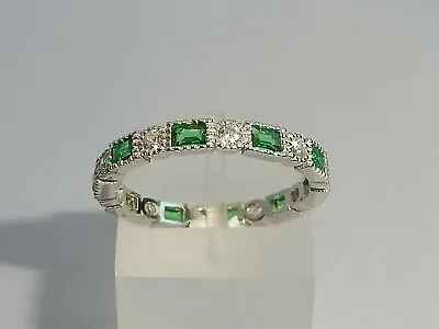 £29.99 • Buy Ladies Art Deco Halo Style 925 Sterling Silver Sapphire & Emerald Eternity Ring
