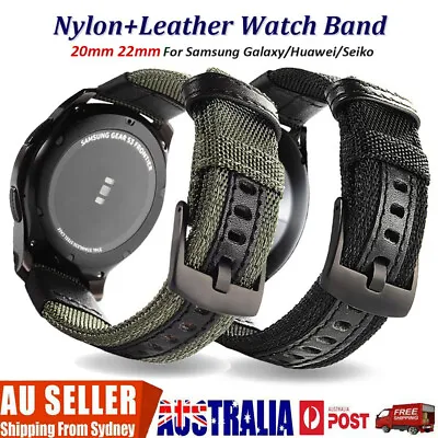 Nylon Fabric+Leather Strap Woven Smart Watch Band Strap Replacement 20/22mm All • $11.85