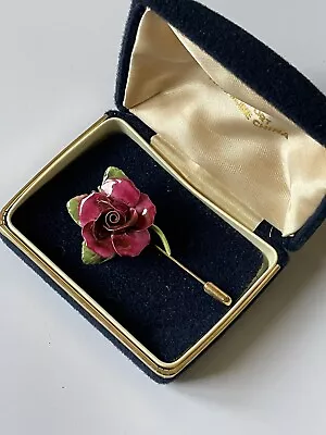 Elegant Vintage Coalport Fine Bone China Rose Brooch/Lapel Pin In Original Case • £4