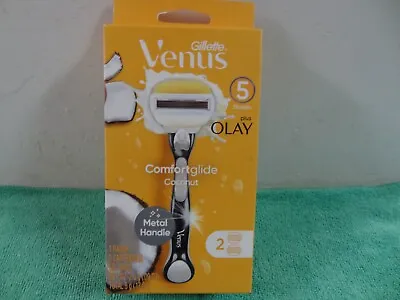 Gillette Venus Comfortglide Razor With Olay Coconut Metal Handle 2 Blade Refills • $11.49