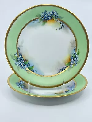 2 Limoges D & C France Gold Trim Flower Floral Dinner Plate 9 D 1940s Vintage • $39