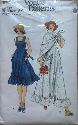 Vtg 1970s Vogue Sewing Pattern Sleeveless Tie Back Dress & Shawl Size 12 • £6.75