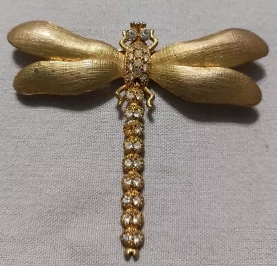 Vintage Pretty Gold Tone Dragonfly Pin With Clear Stones Missing Two Stones • $9.99